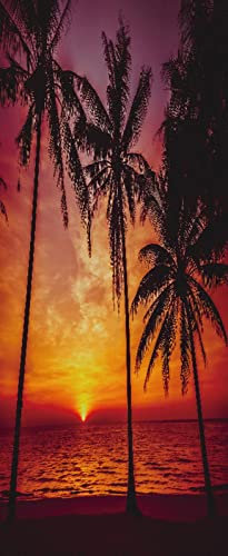 A.Monamour Türtapete Selbstklebend Türfolie Türposter 3D Palmen Schattenbild Auf Tropischer Strand Naturlandschaft Des Sonnenuntergangs Vinyl Folie Türdeko Tapete Wandbild Türaufkleber 90 x 200 cm