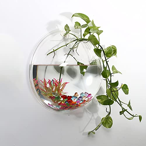 Wall Mounted Flower Pot - 5.9'' Clear Acrylic Round Vase Decoration,Wall Hanging Mount Fish Bowl Aquarium Decorative Plant Pot Hanging Hydroponic Pot Mirror 15cm