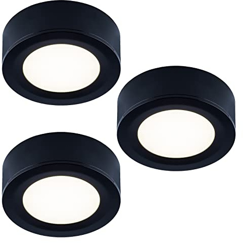 LUMILAND Wired LED Puck Lights 120V (2.7Wx3) Plug-in Lighting Warm White, LED Cabinet Light for Kitchen Can Be Surface Mount or Recess Mount, Black