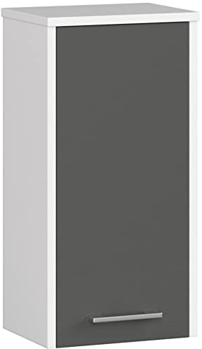 AKORD Badezimmer-Hängeschrank FIN 30 cm | mit 1 Tür | Hängender Waschmaschinenschrank | Badezimmerschrank | Waschmaschienenüberschrank | B30 x H60 x T22,5 cm | Gewicht 8,10 kg | Weiß/Graphitgrau