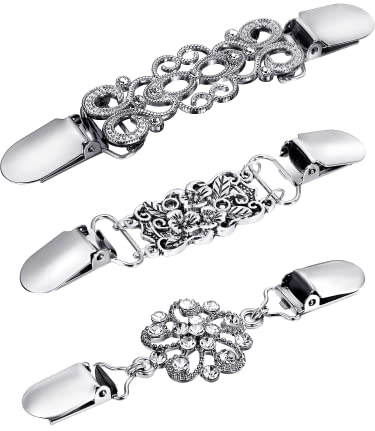 WOOXDYUK 3 Pieces Shirts Dresses Shawl Clips for Women Girls Vintage Sweater Cardigan Collar Clips, Silver 3 Styles