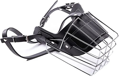 Leder Stahl Hundemaulkorb,Hund Mundkorb,Leder einstellbar,für den Bissschutz von mittleren und großen Hunden.Anti-Beißen,Bellen und Kauen.Zwei Farben und vier Größen (XL,Black)
