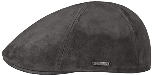 Stetson Texas Goat Suede Flatcap Schirmmütze Uni einfarbig Made in EU Herren Sommer Winter anthrazit M (56-57 cm)