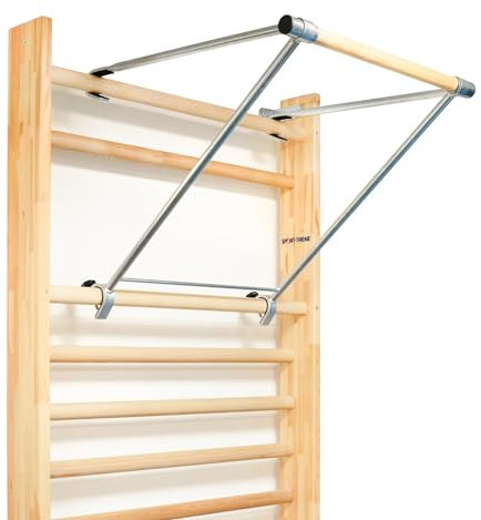 Sport-Thieme Klimmzugstange für Sprossenwand | Zusammenklappbarer Klimmzugbügel aus eigener Fertigung, 10 Jahre Garantie | Bis 80 kg belastbar | Metallkonstruktion mit Holzsprosse | 70x65 cm | 5 kg
