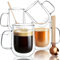 4x470ml Double Walled Glass Coffee Mugs with Handles - Glass Coffee and Tea Cups with Spoons for Hot Drinks, Cappuccino, Latte