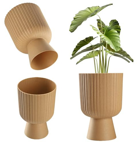 KADAX Blumentopf in Kelchform, Pflanztopf aus Kunststoff in 2 Größen, Pflanzgefäß in 5 Farben für Balkon, Terrasse, Fensterbrett, Pokal Pflanzschale, Übertopf (18cm, Braun)