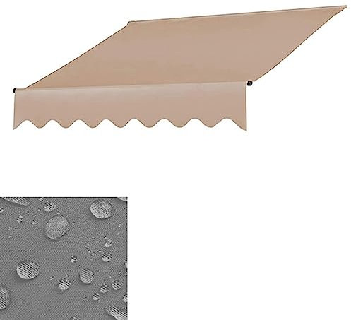 PERTID Markise Stoff, Einziehbare Terrassen Markisen Sonnenschutzabdeckung, Außenschutz for Terrasse mit Manueller Kurbel, for Fenster, Terrasse, Markisenoberseite (Color : Beige, Size : 3m/118.1in)