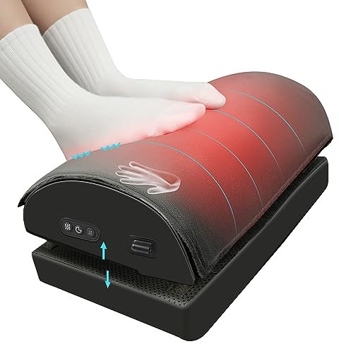 Snailax Foot Rest Under Desk, Heated Desk Footrest for Office Use with Vibration Massage, Feet Warmer with Double Layer Adjustable Height
