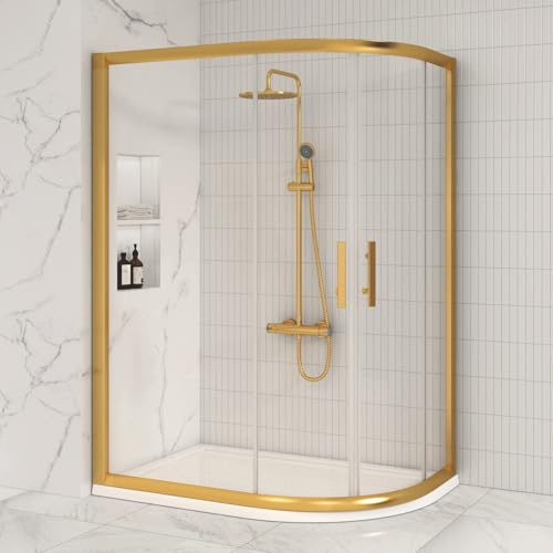 1200 x 800mm Offset Quadrant Shower Enclosure Brushed Gold 6mm Glass Screen Cubicles