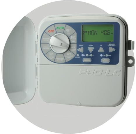 Suinga Programador de Riego PRO-LC 8 Estaciones Exterior K-Rain | Temporizador de Riego Eléctrico para Jardin | Memoria Permanente | Protección de Cortocircuito