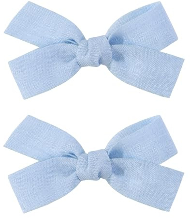 Adorable 2pcs White Hair Bow Clips for Baby-Girls - Boutique Barrettes for Toddlers and Kids with Fully Lined Clips（Sky Blue）