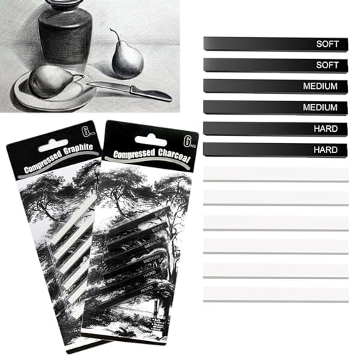 12 Pcs Art Drawing Charcoal Sticks Square Compressed Charcoal Stick Graphite Sticks Sketch Charcoal Block Art Supplies Drawing Pencils Set Craft Tool for Painting Shading Beginners and Artists