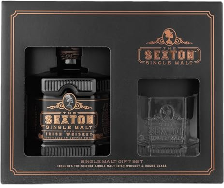The Sexton Single Malt Irish Whiskey Gift Set 40% ABV 70cl with Branded Tumbler Glass| Rich Dried Fruit & Oak Notes | Whiskey Gift Set