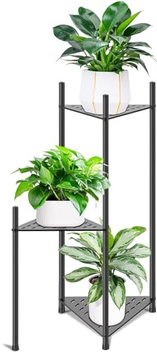 KHayRovies Pflanzenregal Blumenregal, Metall Pflanzenständer Blumenständer, Blumentopfständer Blumentreppe Blumenbank für Innen, Blumenregal Pflanzentreppe für Balkon Wohnzimmer (3 Etagen-Schwarz-D)