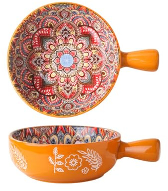 KKGUD 1 Pack 6Inch Ceramic Serving Bowl- Bohemian Pattern (Orange)