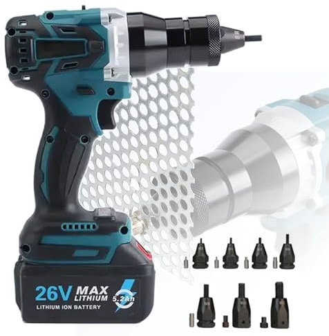 guoyjmm Pistola Remachadora sin Cable, istola de Remaches Eléctrica de Servicio Pesado Profesional, Herramienta Remachadora automática, para Tuercas de Acero Inoxidable/Hierro/Aluminio,5200mAh