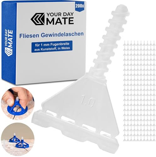 Système de nivellement pour carrelage, 200 pièces, pour joints de 1 mm de largeur et carreaux de 5-20 mm d'épaisseur, pattes de traction avec tête filetée, aide au montage Kit carrelage de sol