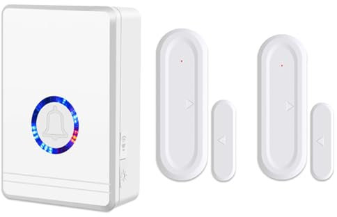 NineLeaf Carillon sans Fil Sonnette de Portée de 200M/600FT, Detecteur sans Fil pour Portes et Fenêtres, 48 sonneries, système d'alarme de sécurité à Domicile, sécurité de Magasin 1Récepteur 2Chime