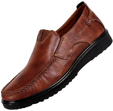 Zapatos informales de cuero para hombre, sin cordones, antideslizantes, para exteriores, con suela de goma, para caminar, tenis, ligeros, transpirables, cómodos, para negocios, vestido formal, Brown