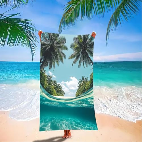 Palm Trees Microfibre Beach Towels for Adults Extra Large, 160 x 80 cm Blue Quick Dry Beach Towel with storage bag Lightweight Swimming Towel, Sand Free Sun Lounger Towels for Travel, Holiday 1C-9