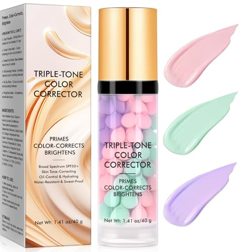 Primer Makeup Base Color Corrector SPF 50, 3-in-1 Farbkorrektur Foundation, Hydratisierende Gesichtsgrundierung für Makeup Wasserfest & Langanhaltend & Ölkon