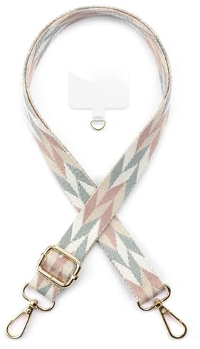 ONEFLOW Sunset Strap Handykette Universal zum Umhängen weiches Nylon, Umhängeband abnehmbar mit 2 Karabinern, Boho Handyband ohne Hülle, Kette für alle Handys, Chainless Sunset Strap, Creme Mint