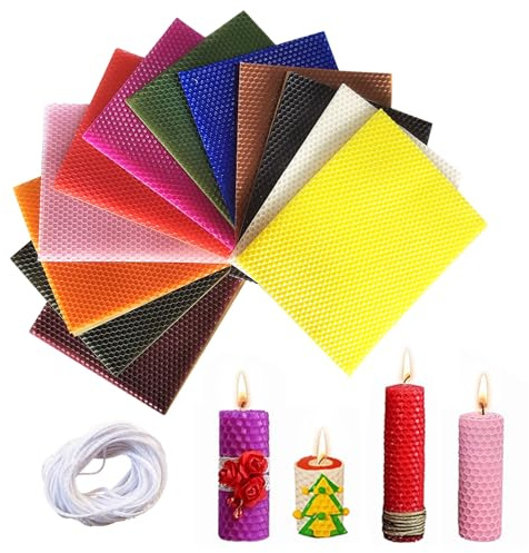 12 Bienenwachsplatten,Bienenwachskerzen Selber Machen,12 Farben bienenwachsplatten für kerzen mit docht,100% reines Bienenwachs,Wachsplatten 20x15cm,DIY Kerzen Bastel Set,Zur Basteln,Weihnachtskerzen