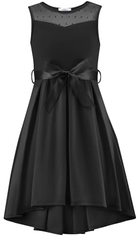 Arshiner Filles Robes sans Manches Costume de Mariée Maille Robe Enfants Bal Eté Robes Élégante Fête Robe avec Ceinture pour Fille 11-12 Ans Noir