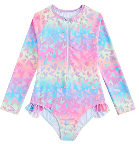 WYTbaby Girls Swimming Costume Mermaid Long Sleeve Swimsuit Girls One Piece Summer Rash Guard for 3-4 Years