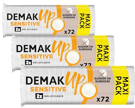 Demak'Up Sensitive x72 - Discos Desmaquillantes Ultra Suaves para Pieles Sensibles - Cara y Ojos - Fibra de Algodón 100% Natural - Paquete con 72 Discos (Paquete de 3)