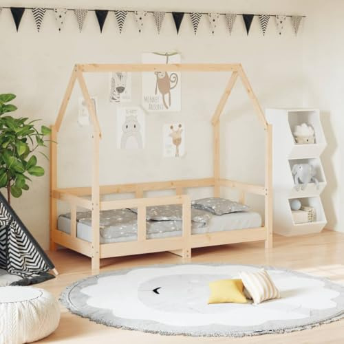 Kaloriko Kinderbett 70x140 cm Massivholz Kiefer mit Lattenrost Beistellbett Kleinkindbett Gitterbett für Kinderzimmer und Schlafzimmer mit Schlupfsprossen und Rausfallschutz