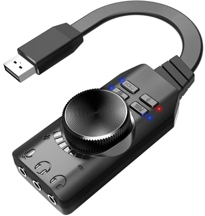 Goshyda USB-ljudkort, 7.1 Surround Sound Extern Stereo Audio Jack Adapter med Volymkontroll Mic Mute för PC, Laptop, Desktop, Hörlurar, Plug and Play