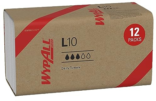 WypAll GeneralClean L10 Cloths Light Cleaning Wipes (01770), Dairy Towels, Bulk Paper Wipers, White (12 Packs of 200 Sheets, 2,400 Sheet Total)