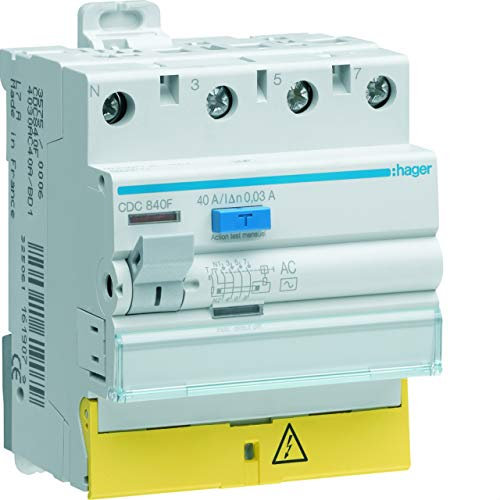 interrupteur différentiel hager - 63a - 500 ma - 3 pôles + neutre - type ac - vis / vis