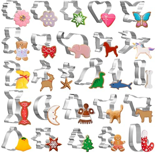 GWHOLE 26 Pcs Cookie Cutter Set, Mini Animal Unicorn Classic Shape Cookie Cutters for Kids Christmas Winter Holiday