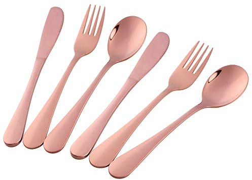 Bisda Flatware Silverware sets, 6pcs 18/8 Stainless Steel Cutlery Serving for 2, BPA-free Dinner Knife, Fork, Spoon Kitchen Utensils, Mirror Polished (Rose Gold-2)