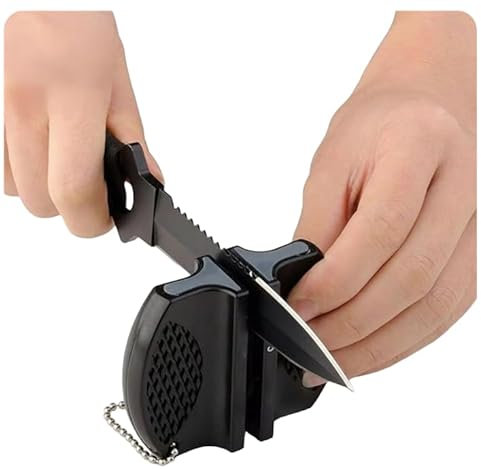 Afilador de cuchillos de cerámica Pocket, resultado perfecto sin conocimiento previo gracias a las plumas de cerámica (NEGRO)
