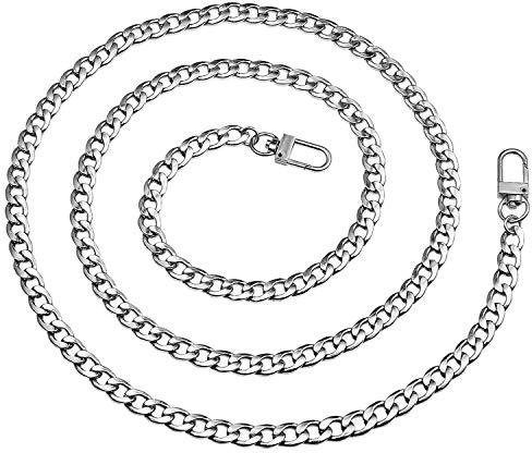 Vordas 120 cm platt järnväska, axelrem, axelremsväska, handväska, ersättningskedja med spännen (silver)