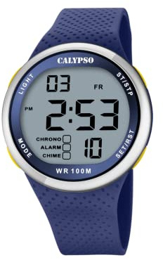 Calypso Uhr Digital Herren aus Kautschuk Blau Sport-Herrenuhr | Wasserdicht 10 ATM Datum/Kalender, Chronograph, Zwei Zeitzonen, Beleuchtung, Alarm, 12 und 24 Stunden K5785/3 Color Splash