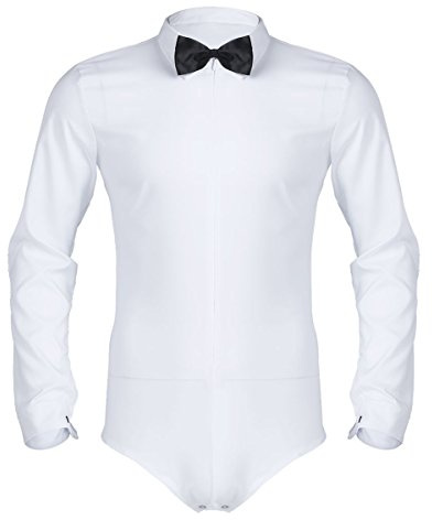 iEFiEL Camicia da Uomo Slim Fit Body da Ballo Latino Moderno Costumi da Danza con Cravatta a Farfalla Dancewear Prestazione Competizione Festa Spettacolo Nero Bianco Bianco M