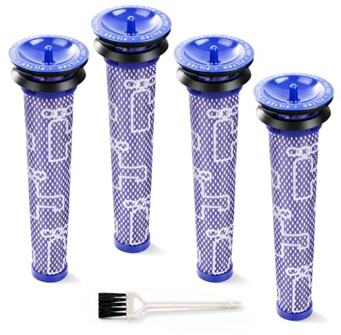 Vacuum Filter Replacement for Dyson V6 V7 V8 DC58 DC59 DC61 DC62, 4-Pack | Fits Animal, Absolute, Total Clean, Fluffy & Flexi; replaces 965661-01. Washable cotton pre-filters help maintain suction.