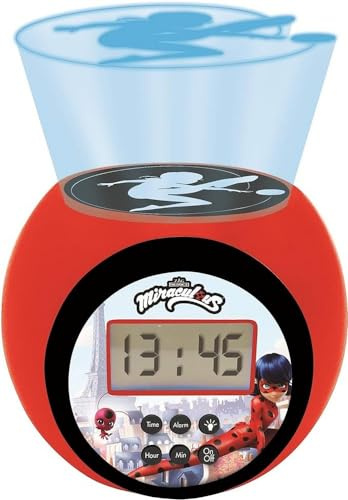 Lexibook, Miraculous, Projektor-Wecker, RL977MI | Deckenprojektion, Timer, LCD-Display, Schlummerfunktion, Batteriebetrieben, Rot/Schwarz
