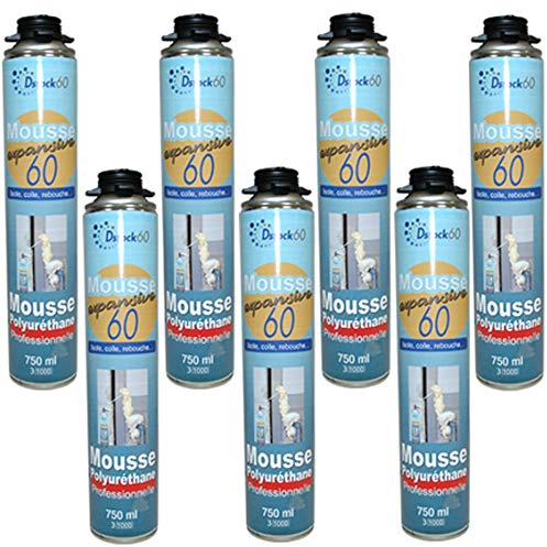 DSTOCK60 Bauschaum/Montageschaum, 750 ml, Profi-Schaumstoff, Isolierung, Kleber und Abdichtung, für den Innen- und Außenbereich, 7 Stück, kompatibel für Applikationspistole