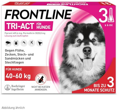 FRONTLINE TRI-ACT Hund XL gegen Zecken, Flöhe & Mücken (große Hunde 40 bis 60 kg) - 3X Pipetten für bis zu 3 Monate Schutz - wasserfest - perfekt auf Reisen