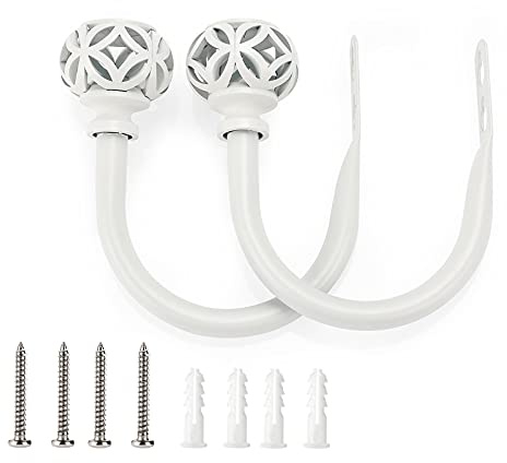 BSTKEY Set of 2 Coin Lantern Curtain Hooks Drapery Holdbacks, Decorative Window Curtain Holder Hook Hollow Curtain Tiebacks, White