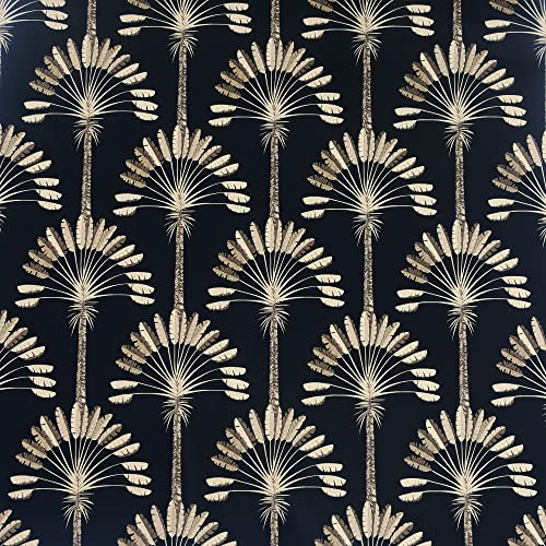 Arthouse | Palm Palace Black & Gold Wallpaper | Luxurious Exotic Wallpaper | Vintage Caribbean Style | Metallic Gold Palms on Bold Black Background | Paste The Paper Application | 1005 x 53cm