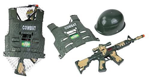 EUROPEAN FORCE - Set du Soldat - Accessoires de Déguisement - 181309 - Noir - Plastique - Militaire - Jouet Enfant - Carnaval - Costume - 54 cm x 20 cm - À Partir de 3 Ans