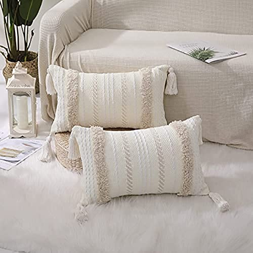 MOCOFO 30x50cm 2 Stück Set dekorativer böhmischer Kissenbezüge getuftete Quaste Kissenbezug geeignet für Sofa Sofa Wohnzimmer Schlafzimmer