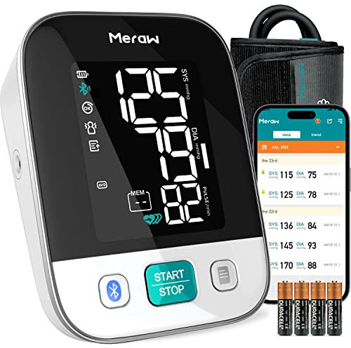 Meraw Blood Pressure Monitor Home Use, Blood Pressure Cuff Digital Arm, Blood Pressure Monitor Automatic Cuff 8.7-16.5 Bluetooth App Tracking Irregular Heartbeat Monitoring FSA/HSA Eligible White