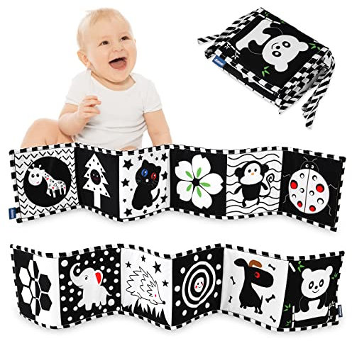 Vicloon Livre D'eveil Double Face en Tissu, Livre Tissu Bébé, Noir et Blanc, 6-12 Mois, Éducatif, Développe Cerveau Bébé